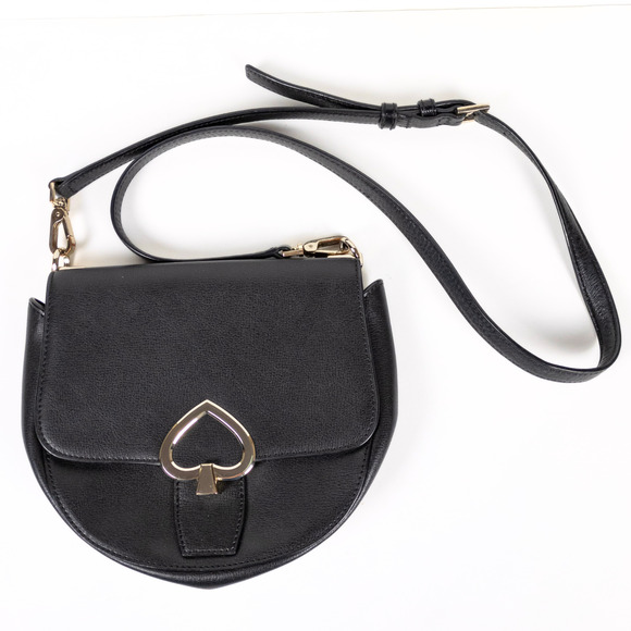KATE SPADE Black Robyn Crossbody Medium Saddle Bag Leather Women's - Picture 2 of 9